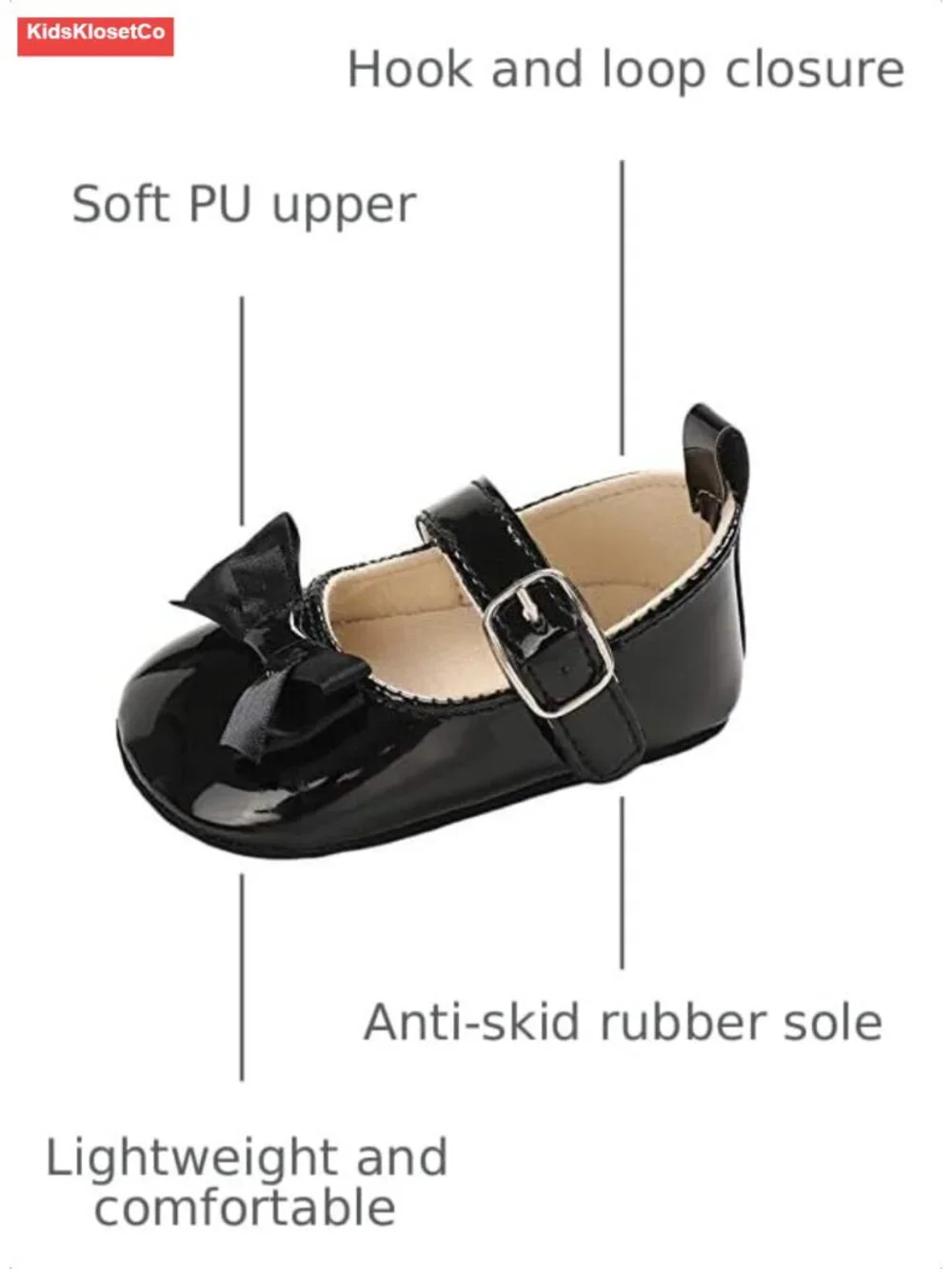 Baby Girls Bowknot Mary Jane Flats Soft PU Upper Anti-Skid Toddler Walking Shoes